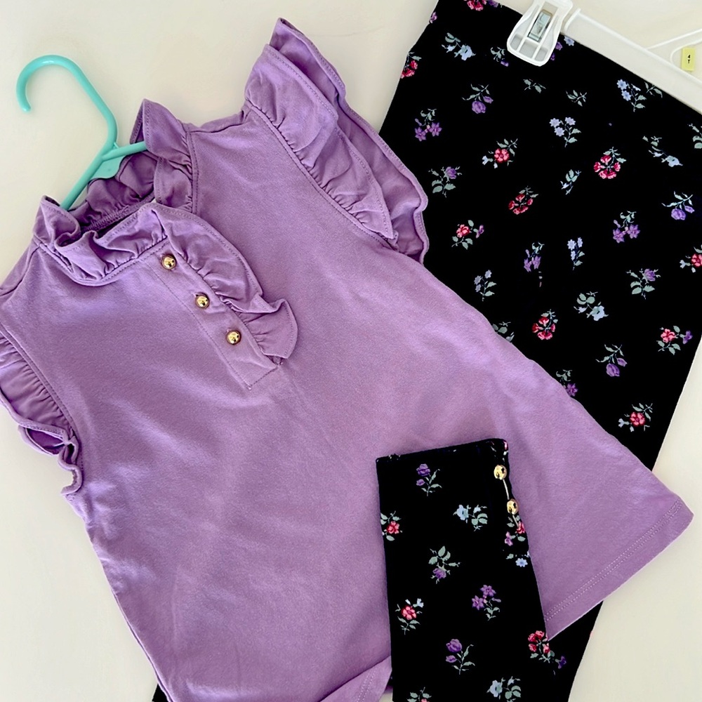 Janie and Jack Ruffle Top Outfit w/ floral pants, Size 6
